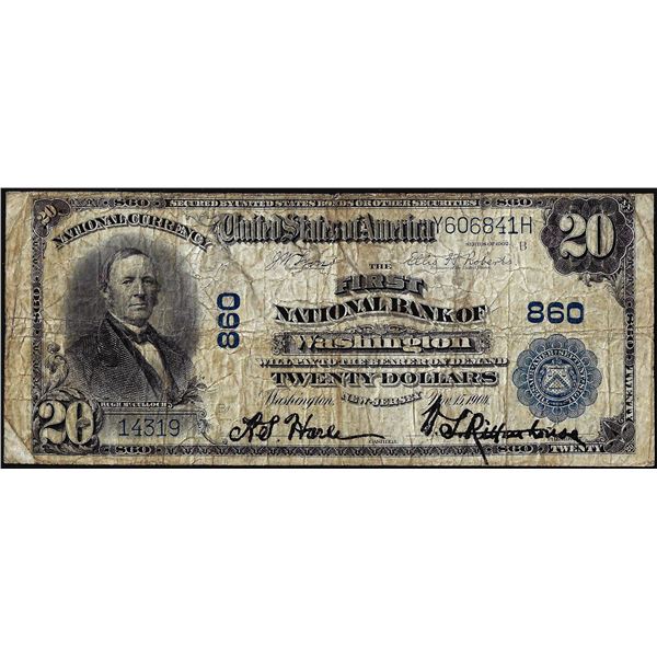 1902 PB $20 First NB of Washington, New Jersey CH# 860 National Currency Note