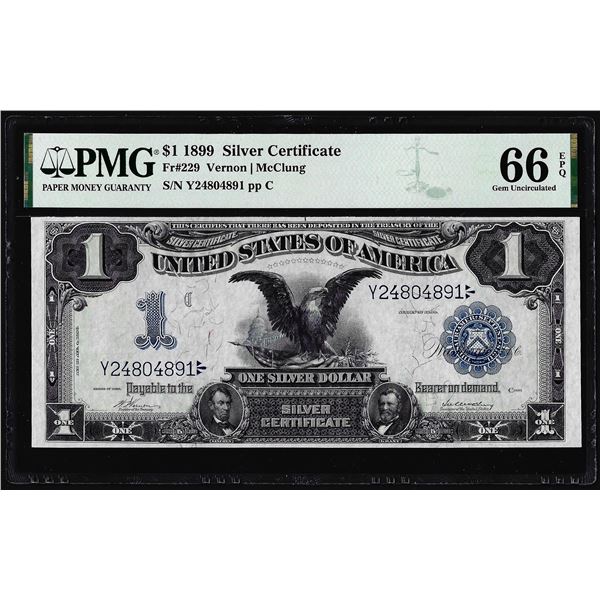 1899 $1 Black Eagle Silver Certificate Note Fr.229 PMG Gem Uncirculated 66EPQ