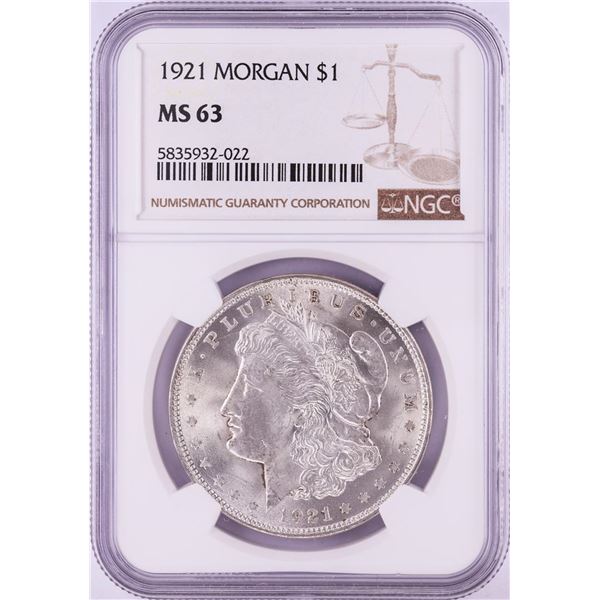 1921 $1 Morgan Silver Dollar Coin NGC MS63