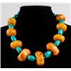 Image 1 : Chinese Amber and Turquoise Necklace