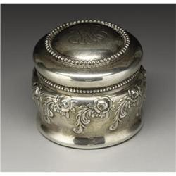 An American Silver and Glass Travelling Inkwell 