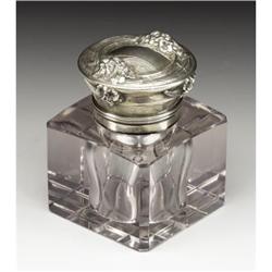 An American Art Nouveau Glass and Silver Inkwell 