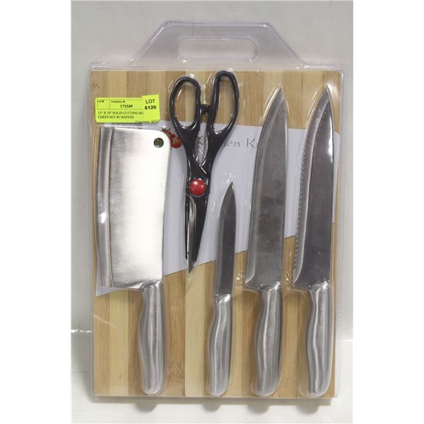 13" X 10" SOLID CUTTING BOARD CHEFS SET W/ KNIVES