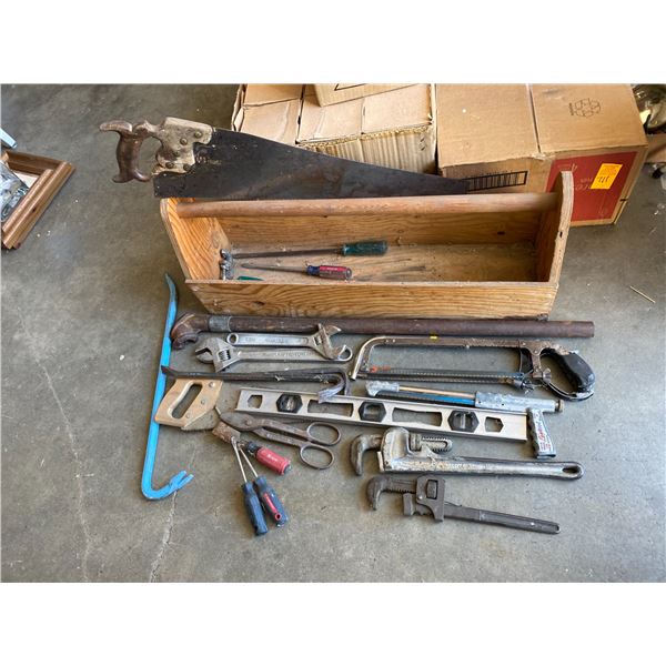 Wood toolbox and contents