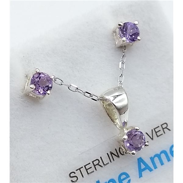 Sterling silver amethyst necklace and earrings with certificate