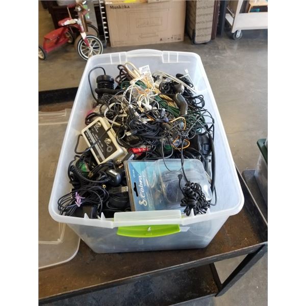 Large tote of various AC cords