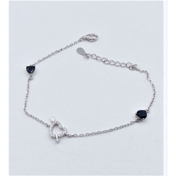 STERLING SILVER HEART SHAPE SAPPHIRE BRACELET W/ CZ HEARTS W/ APPRAISAL $845