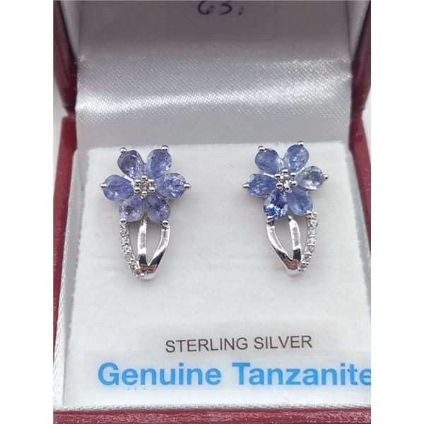 STERLING SILVER FLOWER DESIGN TANZANITE EARRINGS W/ APPRAISAL $920