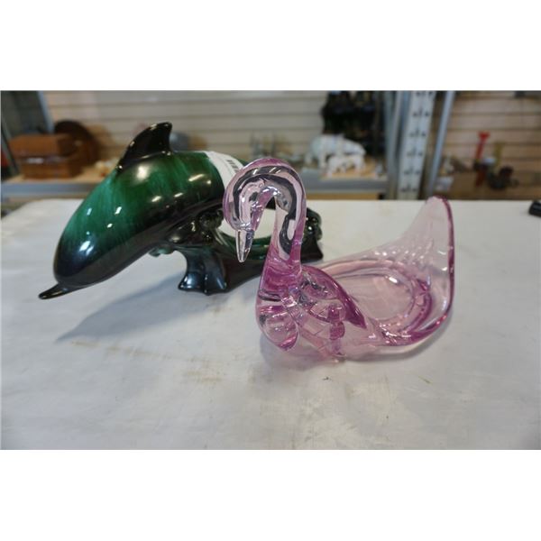 BLUE MOUNTAIN DOLPHIN AND PURPLE GLASS SWAN