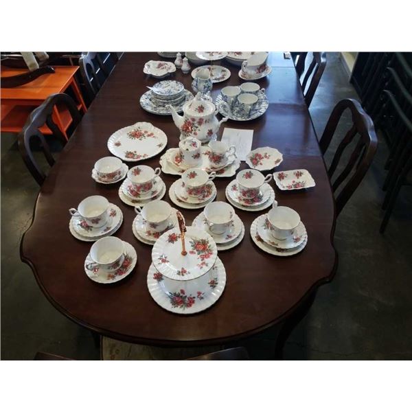 SET OF ROYAL ALBERT CENTENNIAL ROSE CHINA - INCLUDES TEAPOT, CUPS AND SAUCERS, CAKE PLATES, LIDDED J