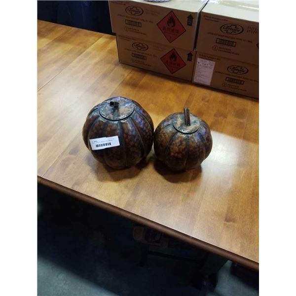 2 METAL LIDDED PUMPKIN CONTAINERS