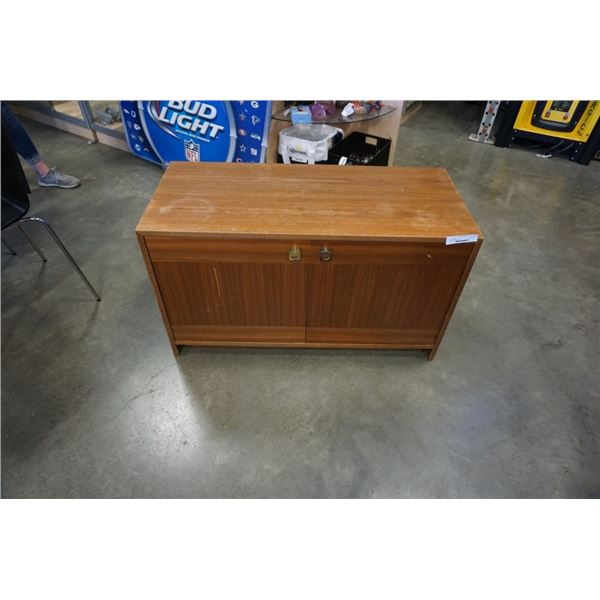 Teak 2 door store cabinet - 39.5 inches wide x 17.5 deep x 23 tall