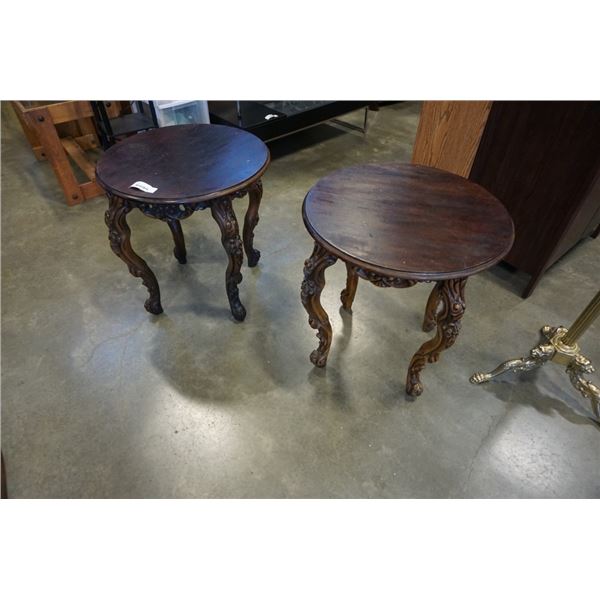 PAIR OF ROUND CARVED LEG ENDTABLES