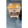 Image 2 : BLACK LEATHER STORAGE OTTOMAN AND MAPLE 1 DRAWER NIGHTSTAND