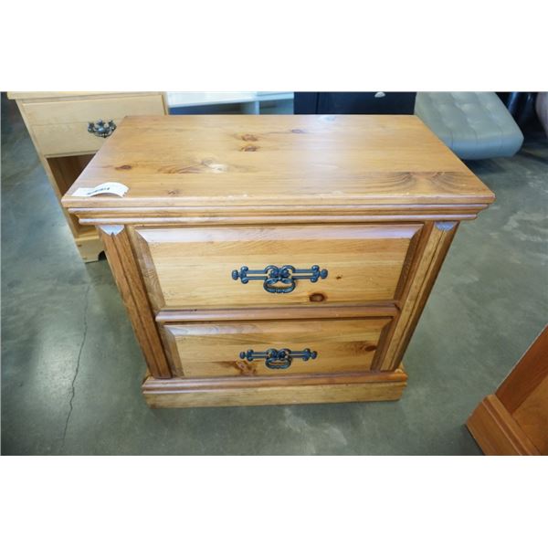 2 DRAWER PINE NIGHTSTAND WITH METAL HARDWARE