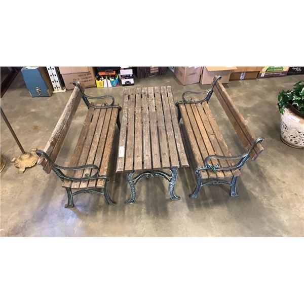 3 piece cast iron bench and table set, youth size