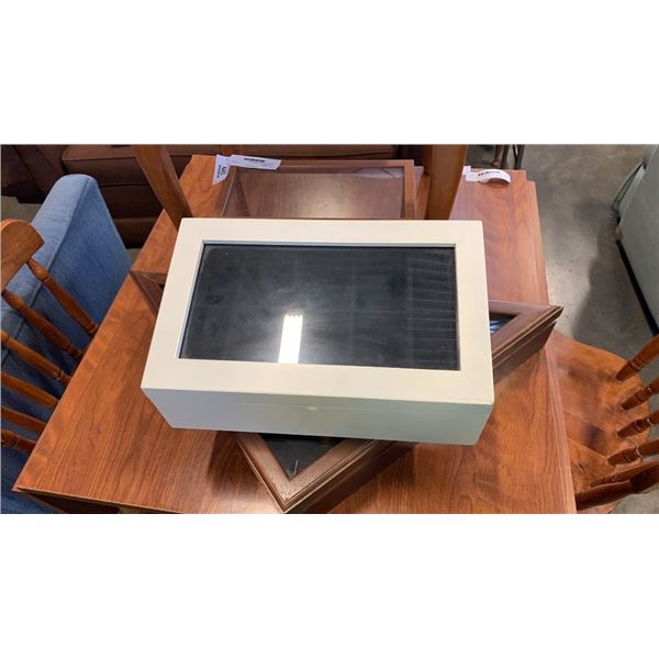 3 wooden and glass display cases