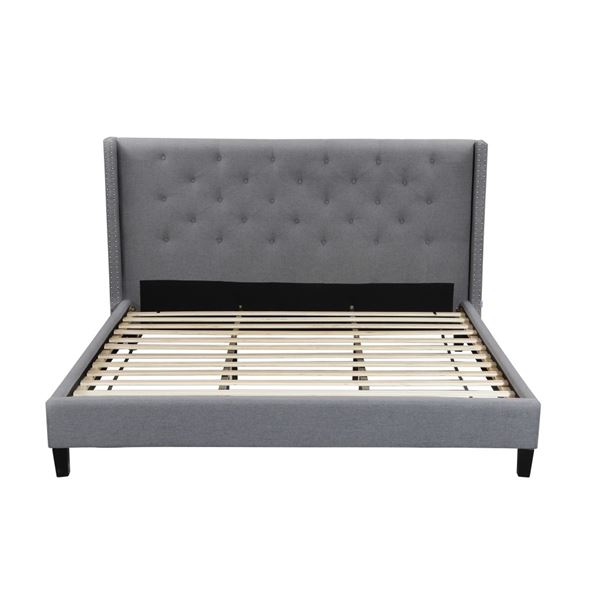 BRAND NEW KINGSIZE "MEGAN" GREY FABRIC BEDFRAME - RETAIL $1099