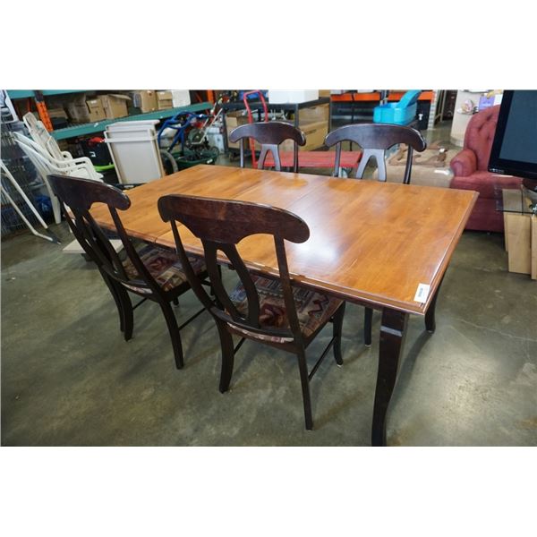 Dining table with leaf and 4 chairs - 55 inches long x 39 x 30 tall with 12 inch leaf