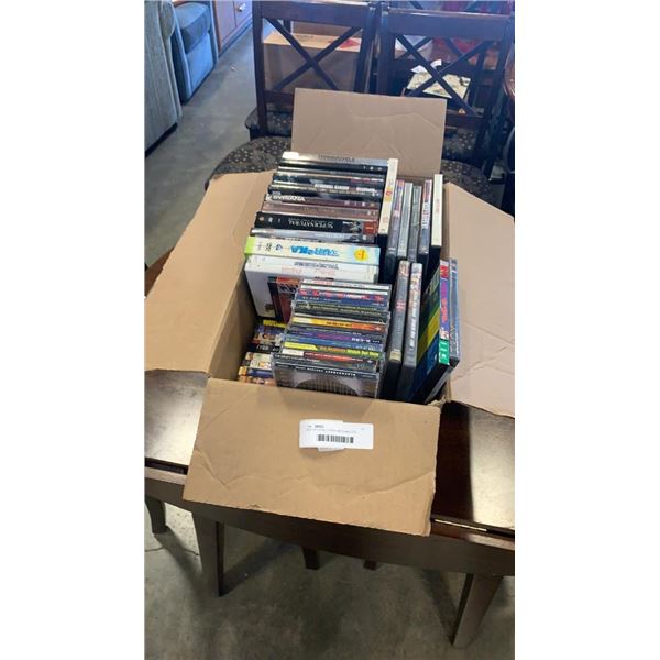 BOX OF DVDS, TV BOX SETS AND CDS