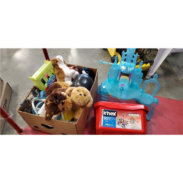 Box of kids toys, Frozen castle and Knex set