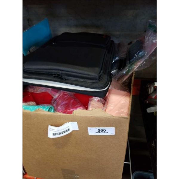 BOX OF PHONE AND TABLET CASES, LAPTOP BAG