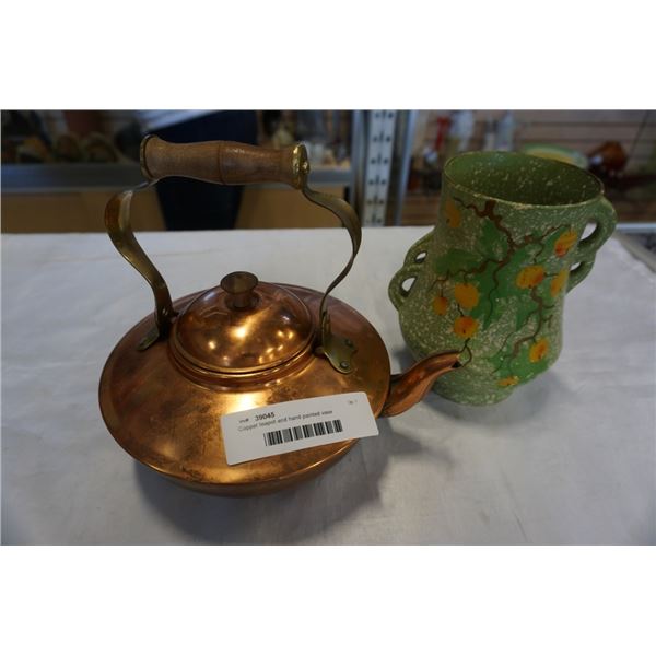 Copper teapot and hand painted vase