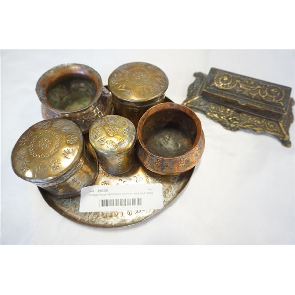 Vintage hand hammered etched metal and small chest