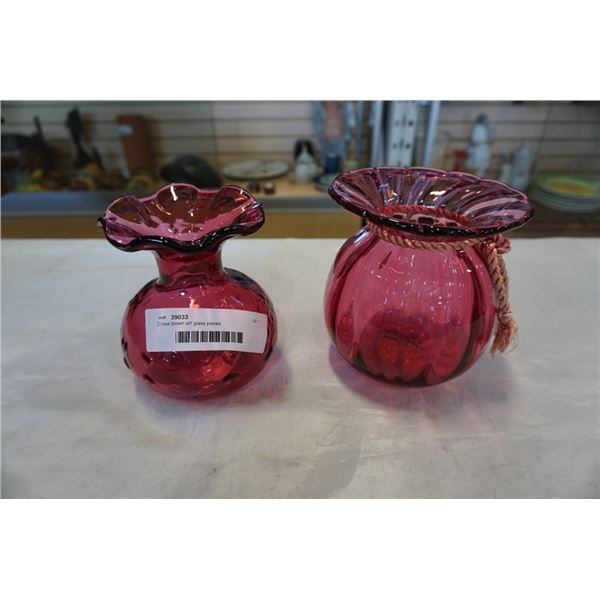 2 rose blown art glass pieces