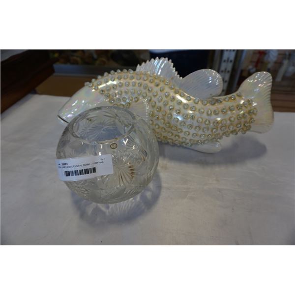 FISH LAMP AND CRYSTAL BOWL - FISH HAS DAMAGE, HAS BEEN PREVIOUSLY REPAIRED