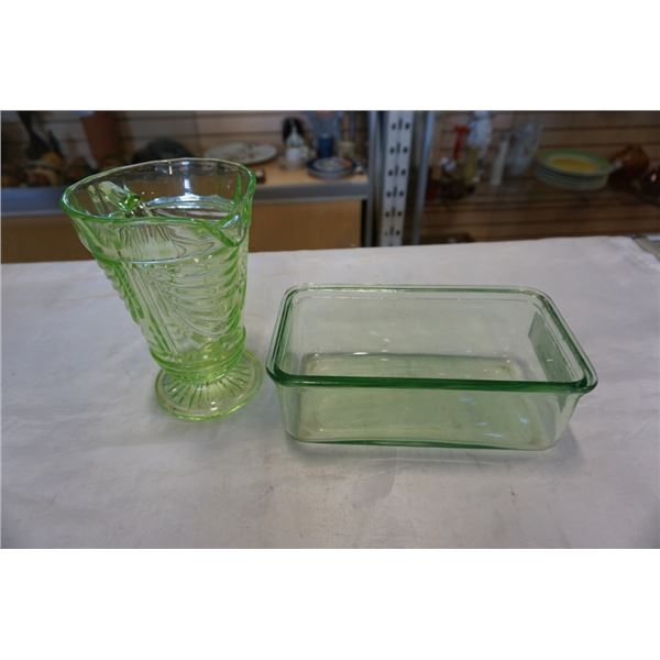 Uranium glass jug and glass pan