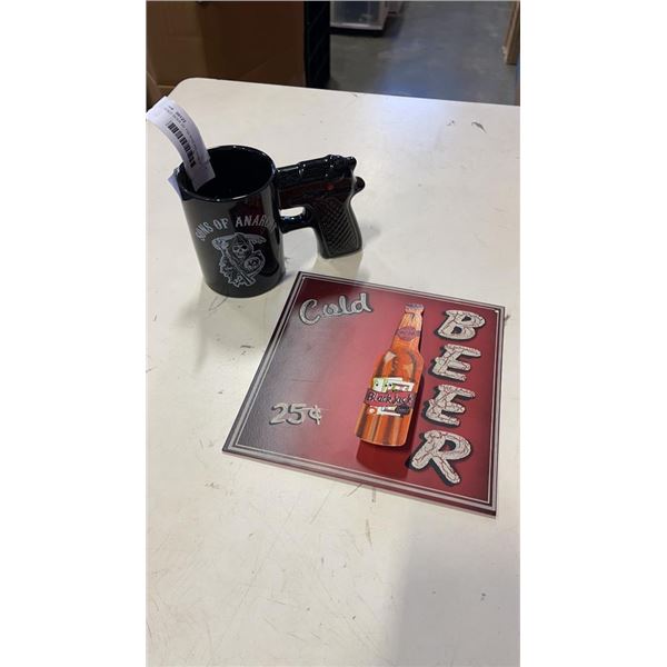 COLD BEER 3D TIN SIGN AND SONS OF ANARCHY MUG