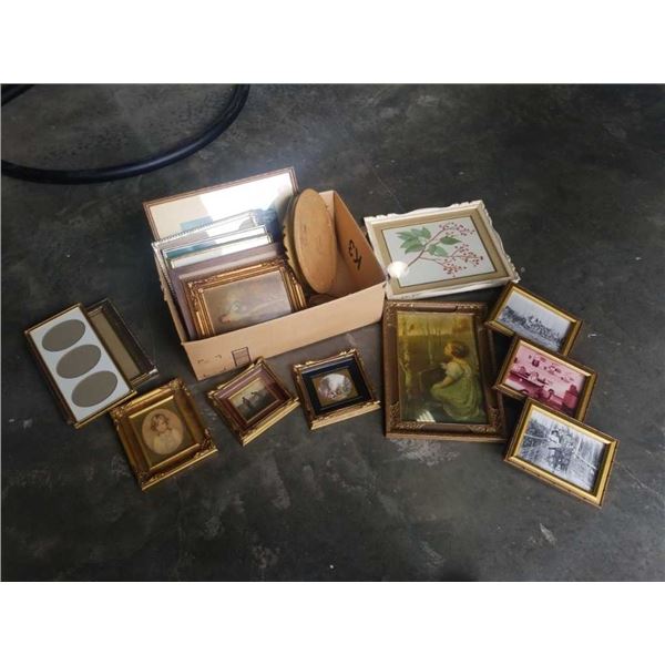 BOX OF VINTAGE PRINTS, VARIOUS PICTURE FRAMES