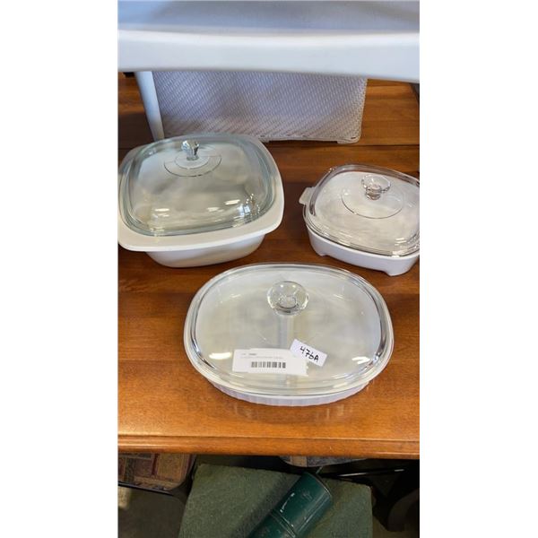 3 LIDDED CORNINGWARE DISHES
