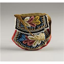 AN IROQUOIS BEADED CLOTH POUCH