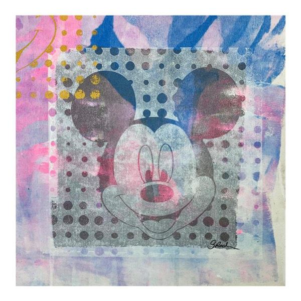 Gail Rodgers, "Mickey Mouse" Hand Signed Original Hand Pulled Silkscreen Mixed Media on Canvas with 