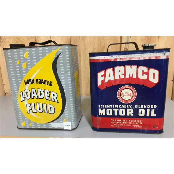 LOT OF 2 CANS: FARMCO CO-OP AND HORN-DRAULIC LOADER FLUID
