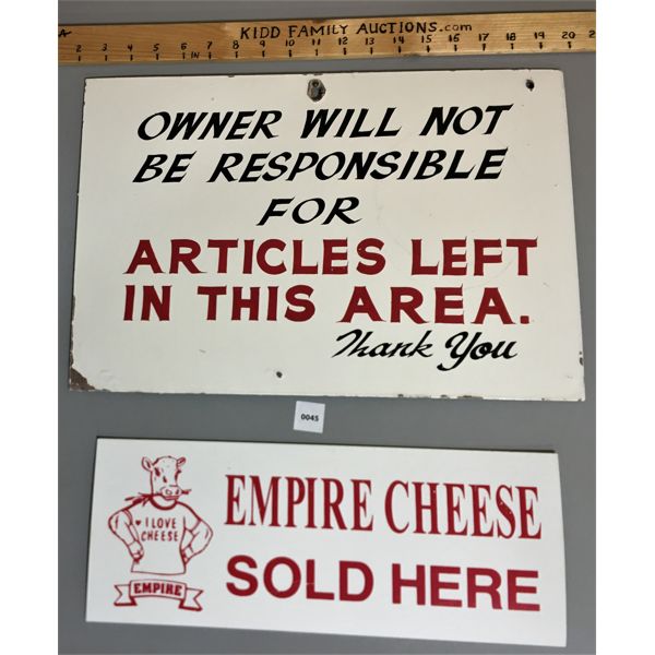 LOT OF 2 SIGNS, INCL. EMPIRE CHEESE SIGN
