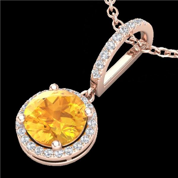 2 ctw Citrine & Micro Pave VS/SI Diamond Necklace 14k Rose Gold - REF-33M5G