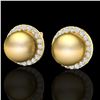 Image 1 : 0.50 ctw Micro Pave Diamond & Golden Pearl Earrings 18k Yellow Gold - REF-46W5H