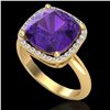 Image 2 : 6 ctw Amethyst & Micro Pave Halo VS/SI Diamond Ring 18k Yellow Gold - REF-44H2R