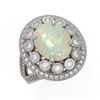 Image 1 : 5.28 ctw Certified Opal & Diamond Victorian Ring 14K White Gold - REF-191M3G