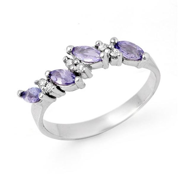 0.75 ctw Tanzanite & Diamond Ring 18k White Gold - REF-26M6G