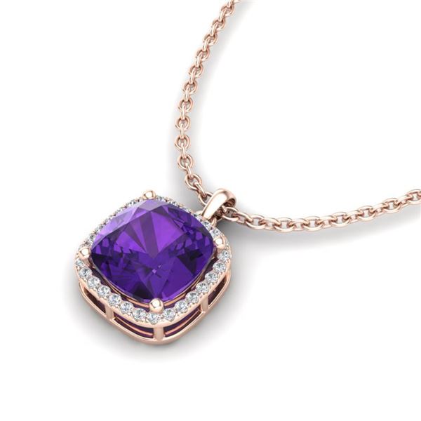 6 ctw Amethyst & Micro Pave VS/SI Diamond Necklace 14k Rose Gold - REF-39R5K