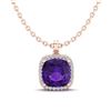 Image 2 : 6 ctw Amethyst & Micro Pave VS/SI Diamond Necklace 14k Rose Gold - REF-39R5K