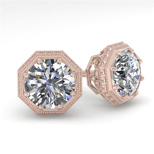 0.50 ctw VS/SI Diamond Stud Earrings Art Deco 18k Rose Gold - REF-53N5F