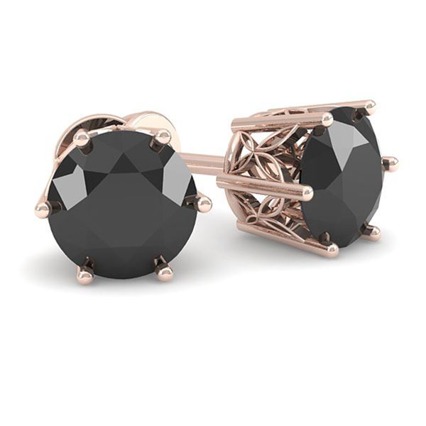 1.0 ctw Black Diamond Stud Art Deco Earrings 14k Rose Gold - REF-32H8R