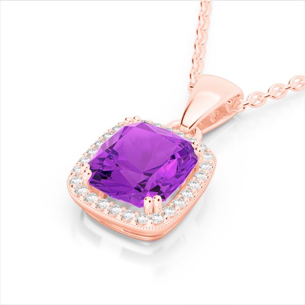 3 ctw Amethyst & Micro VS/SI Diamond Pave Necklace 14k Rose Gold - REF-39G5W