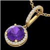 Image 1 : 2 ctw Amethyst & Micro Pave VS/SI Diamond Necklace 18k Yellow Gold - REF-42Y4X