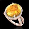 Image 2 : 10 ctw Citrine & Micro Pave VS/SI Diamond Ring 14k Rose Gold - REF-55X2A